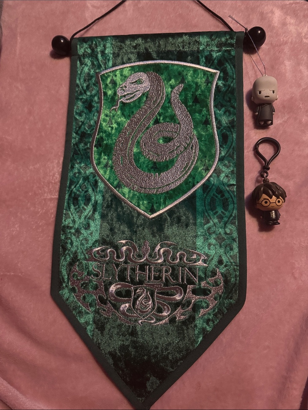Slytherin Green Velvet Wall Banner House Decor Lord Voldemort Harry Potter Chibi